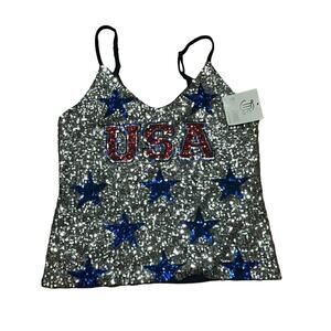 NWT Miss Chevious Sequin USA Fourth of July‎ Tank size XL
